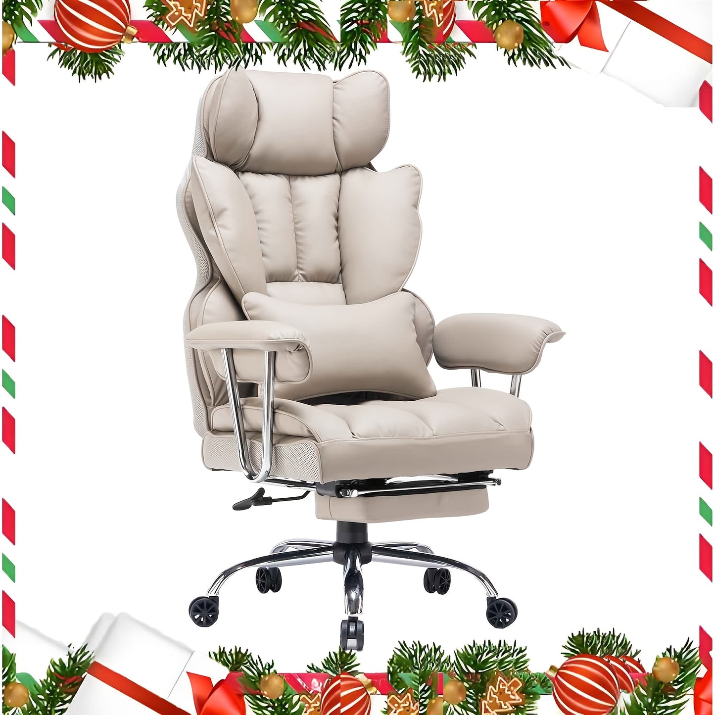 Efomao Desk Office Chair 400LBS, Big and Tall Home Office Chair, Gaming Chair, Faux Leather Computer Chair, Executive Office Chair with Leg Rest and Lumbar Support, Grey Office Chair, Valentine's Day gift.