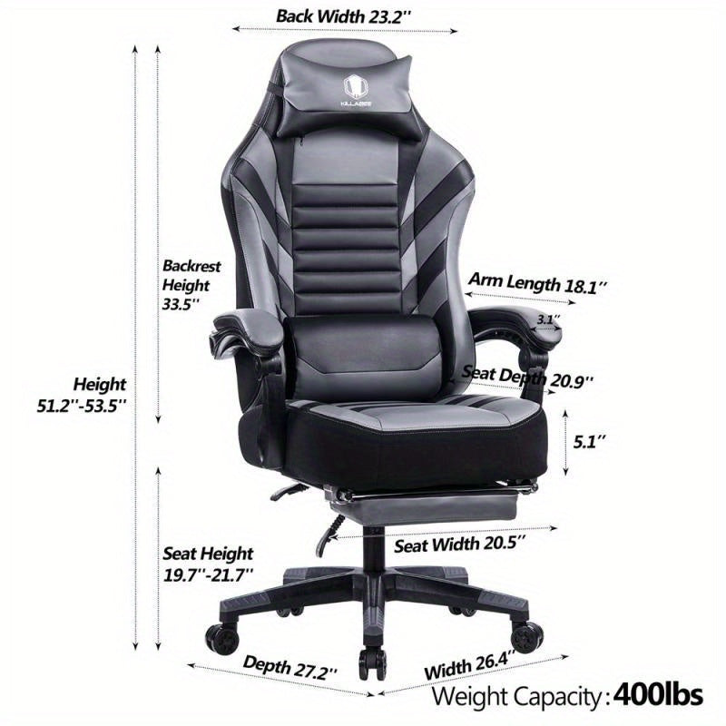 Vanbow Ergonomic Racing Style Office & Gaming Chair - Seat Height Adjustable Swivel Computer Desk Chair with Memory Foam Cushion, Massage Function, Retractable Foot Rest & Linkage Armrests - No Power Required, Easy-Clean Design, Highquality Construction