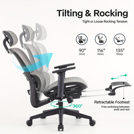 Gzagdecr Ergonomic Office Chair Desk Chair, High Back Gaming Chair, Big And Tall Reclining Chair Comfy Home Office Desk Chair Lumbar Support Breathable Mesh Computer Chair Adjustable Armrests