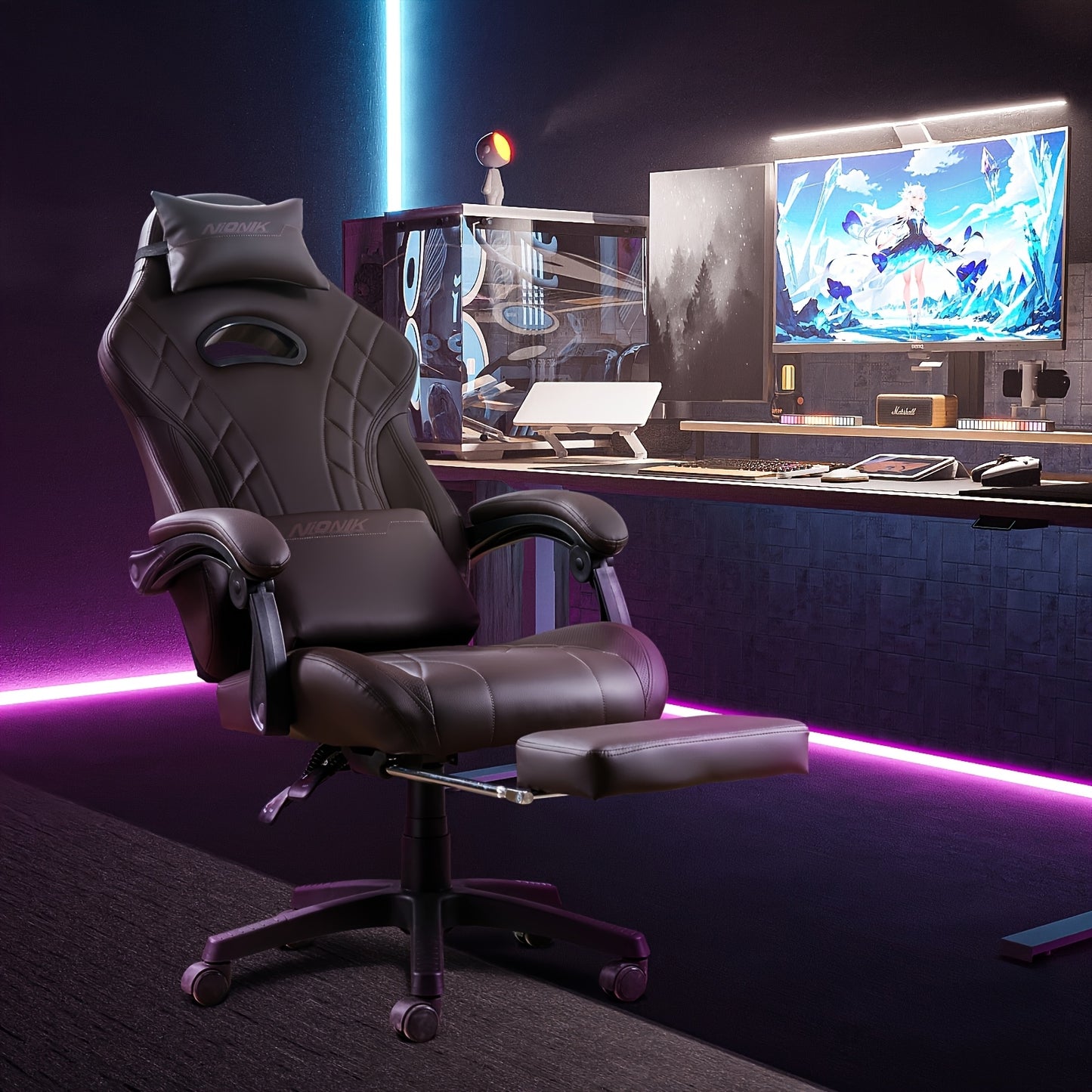 Footrest Massage Gaming Chair Gaming Chair With Footrest And Massage Lumbar Support, Ergonomic Computer Gamer Chair, Office Video Game Chairs With Adjustable Height And Backrest Esports Chair Available In Four Colors