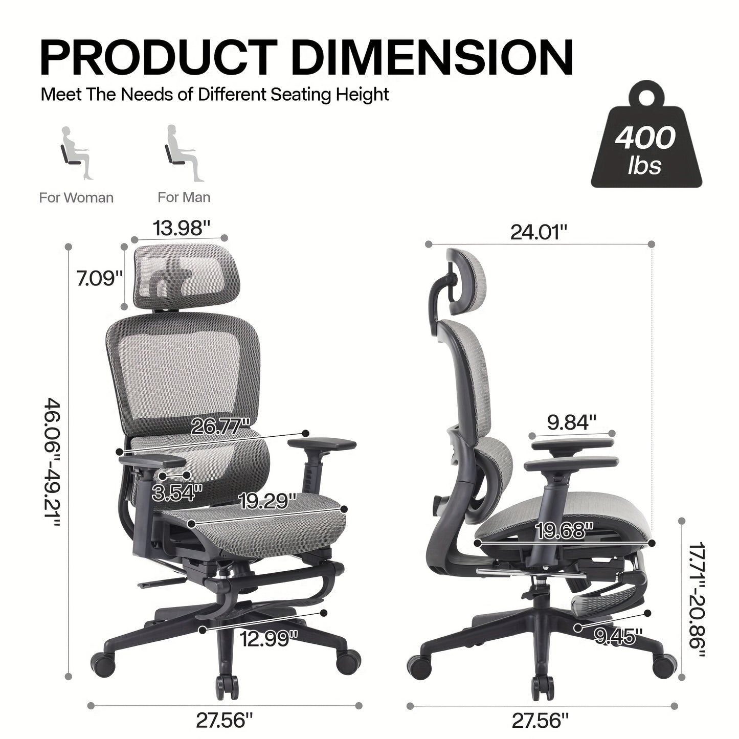 Gzagdecr Ergonomic Office Chair Desk Chair, High Back Gaming Chair, Big And Tall Reclining Chair Comfy Home Office Desk Chair Lumbar Support Breathable Mesh Computer Chair Adjustable Armrests