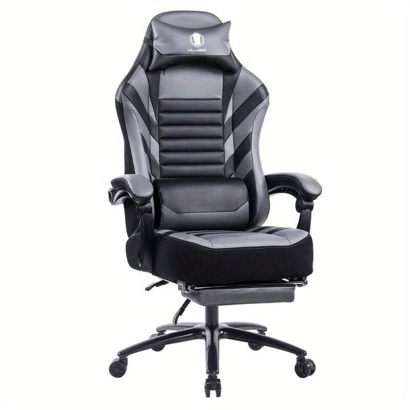 Vanbow Ergonomic Racing Style Office & Gaming Chair - Seat Height Adjustable Swivel Computer Desk Chair with Memory Foam Cushion, Massage Function, Retractable Foot Rest & Linkage Armrests - No Power Required, Easy-Clean Design, Highquality Construction