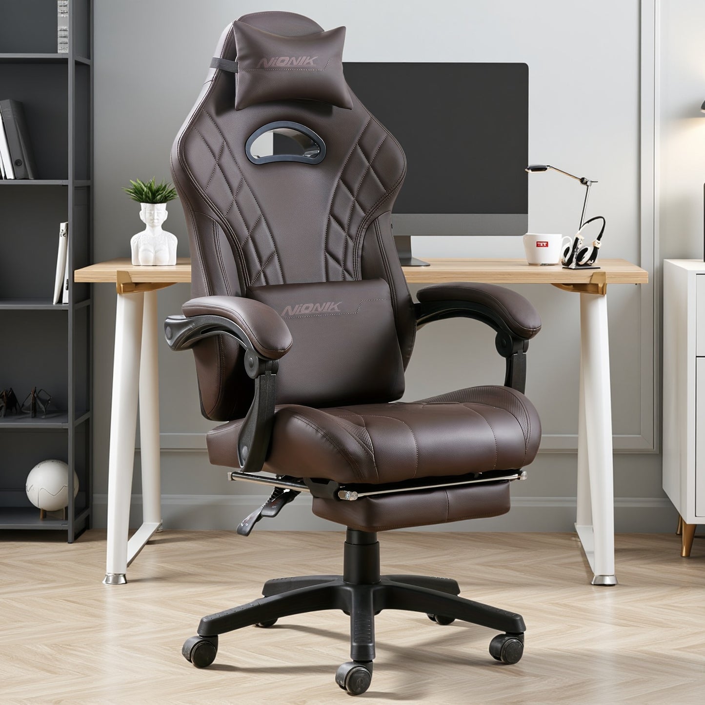 Footrest Massage Gaming Chair Gaming Chair With Footrest And Massage Lumbar Support, Ergonomic Computer Gamer Chair, Office Video Game Chairs With Adjustable Height And Backrest Esports Chair Available In Four Colors