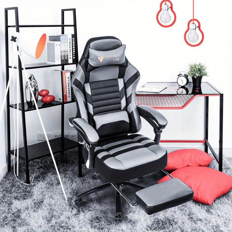 Vanbow Ergonomic Racing Style Office & Gaming Chair - Seat Height Adjustable Swivel Computer Desk Chair with Memory Foam Cushion, Massage Function, Retractable Foot Rest & Linkage Armrests - No Power Required, Easy-Clean Design, Highquality Construction