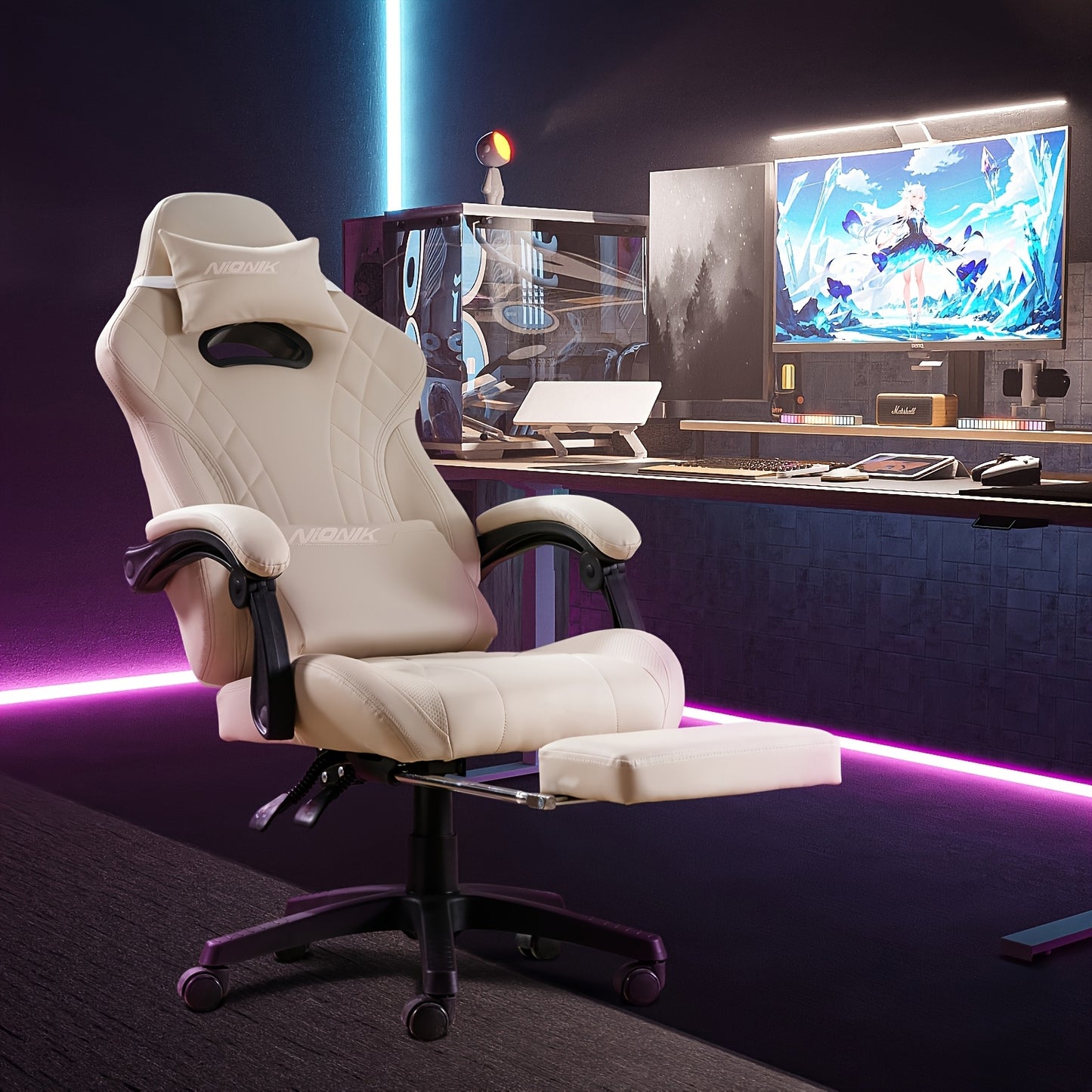 Footrest Massage Gaming Chair Gaming Chair With Footrest And Massage Lumbar Support, Ergonomic Computer Gamer Chair, Office Video Game Chairs With Adjustable Height And Backrest Esports Chair Available In Four Colors