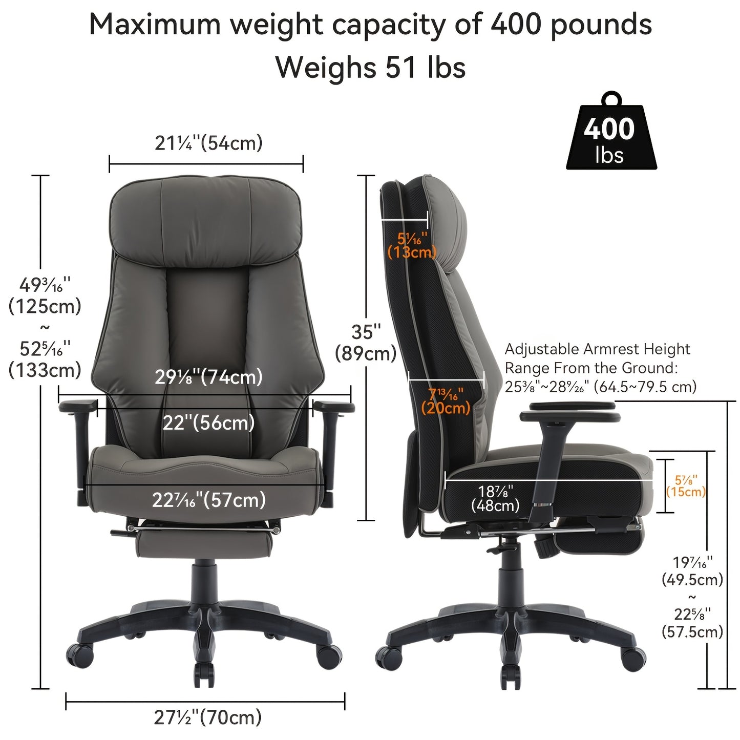 Desk Office Chair 400LBS, Big And Tall Office Chair, Faux Leather Computer Chair, Ergonomic Office Chair Gaming Chair, Executive Office Chair with Leg Rest And Lumbar Support, Christmas Gifts