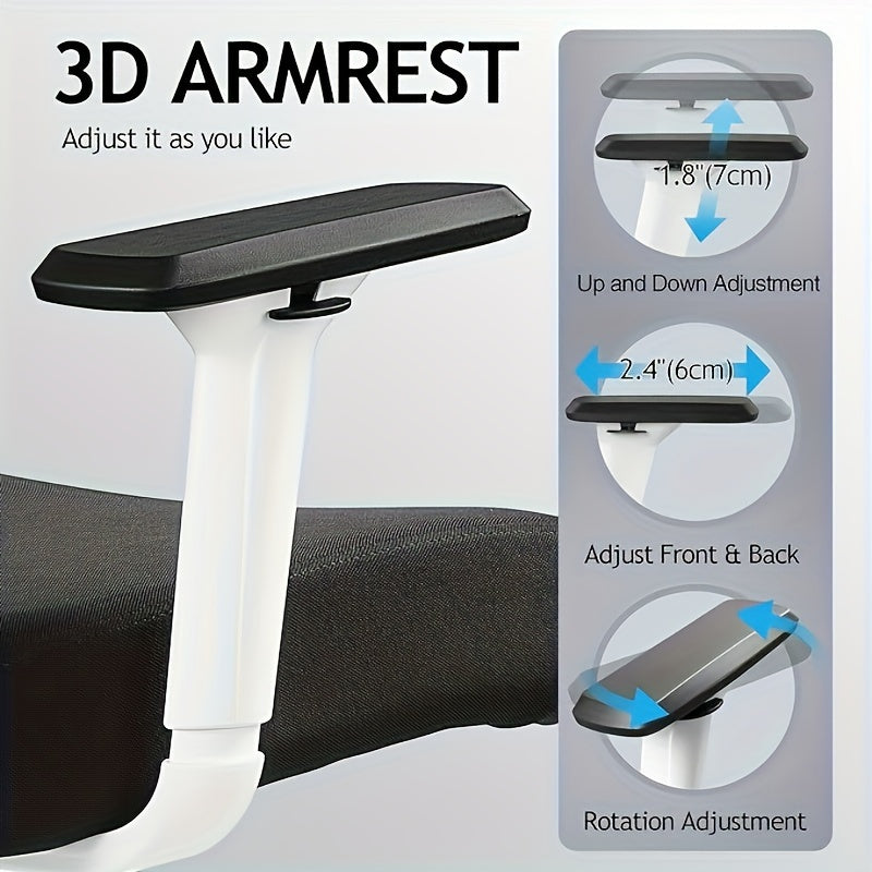 Swivel Ergonomic Office Chair For Gaming, Computer Desk Chair With Breathable Mesh High Back Task Design, Adjustable Lumbar Support, 3D Armrests And Headrest