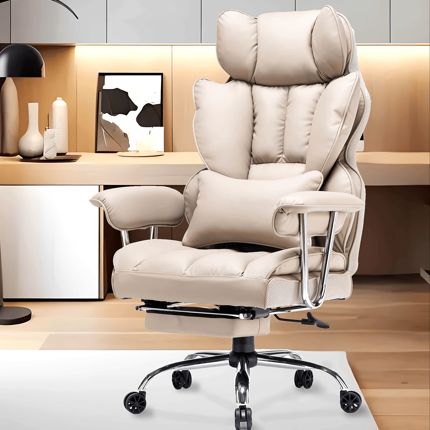 Efomao Desk Office Chair 400LBS, Big and Tall Home Office Chair, Gaming Chair, Faux Leather Computer Chair, Executive Office Chair with Leg Rest and Lumbar Support, Grey Office Chair, Valentine's Day gift.