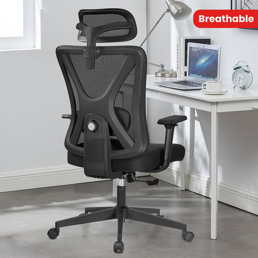 Swivel Ergonomic Office Chair For Gaming, Computer Desk Chair With Breathable Mesh High Back Task Design, Adjustable Lumbar Support, 3D Armrests And Headrest