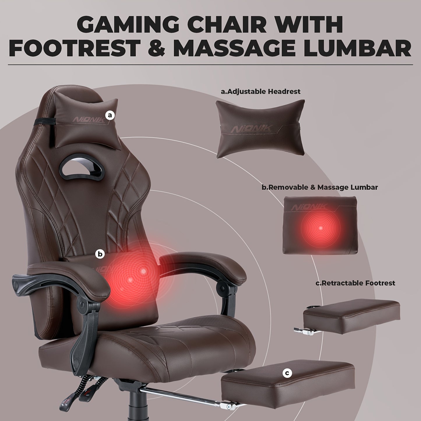 Footrest Massage Gaming Chair Gaming Chair With Footrest And Massage Lumbar Support, Ergonomic Computer Gamer Chair, Office Video Game Chairs With Adjustable Height And Backrest Esports Chair Available In Four Colors