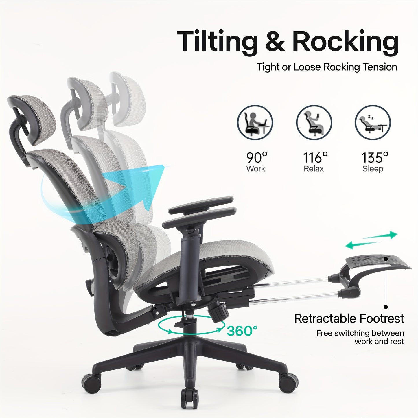 Gzagdecr Ergonomic Office Chair Desk Chair, High Back Gaming Chair, Big And Tall Reclining Chair Comfy Home Office Desk Chair Lumbar Support Breathable Mesh Computer Chair Adjustable Armrests