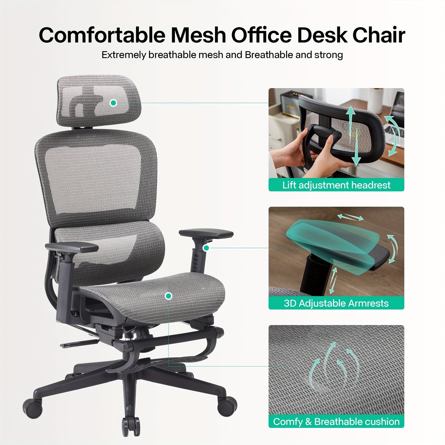 Gzagdecr Ergonomic Office Chair Desk Chair, High Back Gaming Chair, Big And Tall Reclining Chair Comfy Home Office Desk Chair Lumbar Support Breathable Mesh Computer Chair Adjustable Armrests