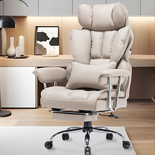 Efomao Desk Office Chair 400LBS, Big and Tall Home Office Chair, Gaming Chair, Faux Leather Computer Chair, Executive Office Chair with Leg Rest and Lumbar Support, Grey Office Chair, Valentine's Day gift.