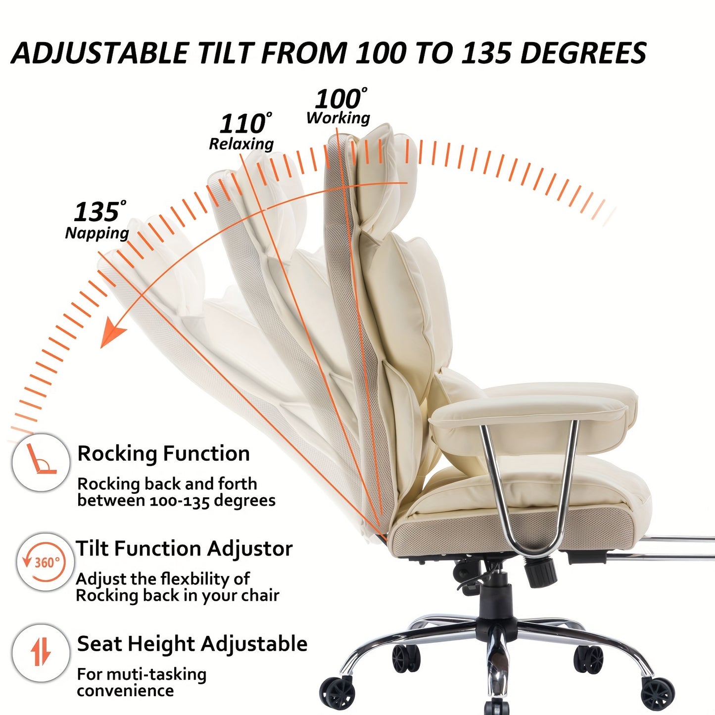 Efomao Desk Office Chair 400LBS, Big and Tall Home Office Chair, Gaming Chair, Faux Leather Computer Chair, Executive Office Chair with Leg Rest and Lumbar Support, Grey Office Chair, Valentine's Day gift.